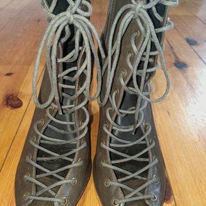 Army Green Rebecca Minkoff Wedge Open Toed Booties